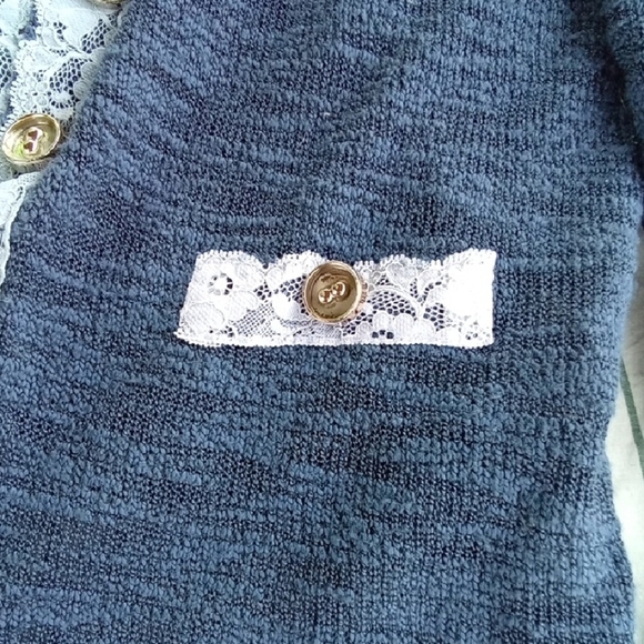 Womans L Aleesa W. Collection Blue Lace Trim Cardigan - Picture 5 of 7